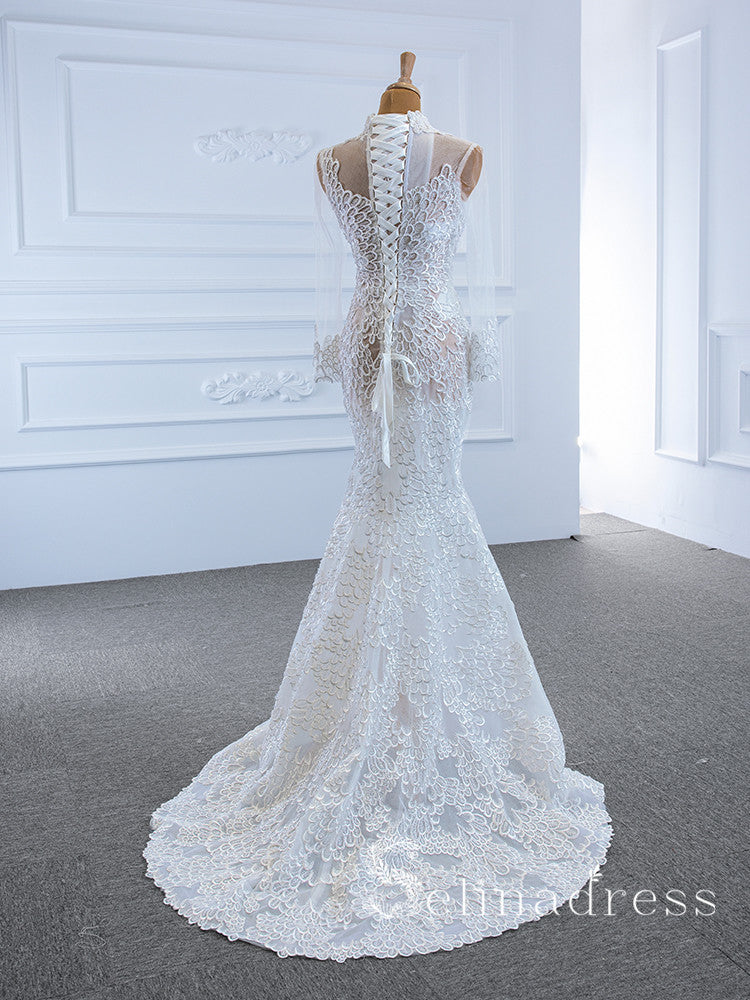 Selinadress Mermaid High Neck Long Sleeve Special Lace Wedding Dress B SELINADRESS Selinadress Mermaid High Neck Long Sleeve Special Lace Wedding Dress B SELINADRESS