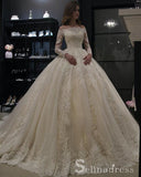 Off-the-shoulder Wedding Dresses Ball Gown Applique Lace Bridal Dress SEW061