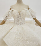 Selinadress Off-the-shoulder White Wedding Dress Short Sleeve Wedding Gowns SDW001