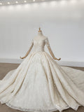 Selinadress Scoop Dream luxury White Wedding Dress Long Sleeve Wedding Gowns CB006