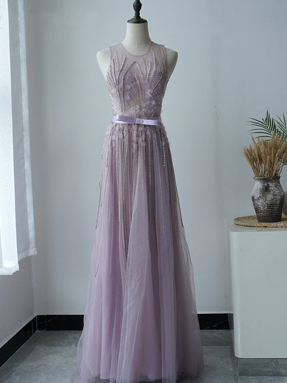 Selinadress Scoop Elegant Princess Applique Long Prom Dress Evening Formal Gown SC095