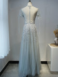 Selinadress Scoop Elegant Princess Silver Sparkly Long Prom Dress Evening Formal Gown SC094
