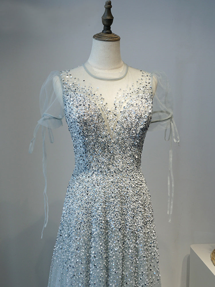Selinadress Scoop Elegant Princess Silver Sparkly Long Prom Dress Even SELINADRESS Selinadress Scoop Elegant Princess Silver Sparkly Long Prom Dress Even SELINADRESS