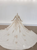 Selinadress Scoop Long Sleeve Luxury Palace Wedding Dress Sparkle illusion Wedding Gowns CB019