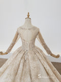 Selinadress Scoop Long Sleeve Luxury Palace Wedding Dress Sparkle illusion Wedding Gowns CB019