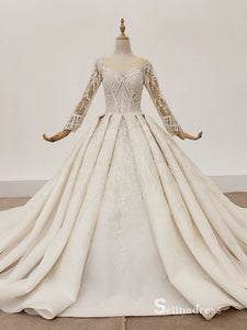 Selinadress Scoop Long Sleeve Special Lace Luxury Wedding Dress illusion Wedding Gowns CB015