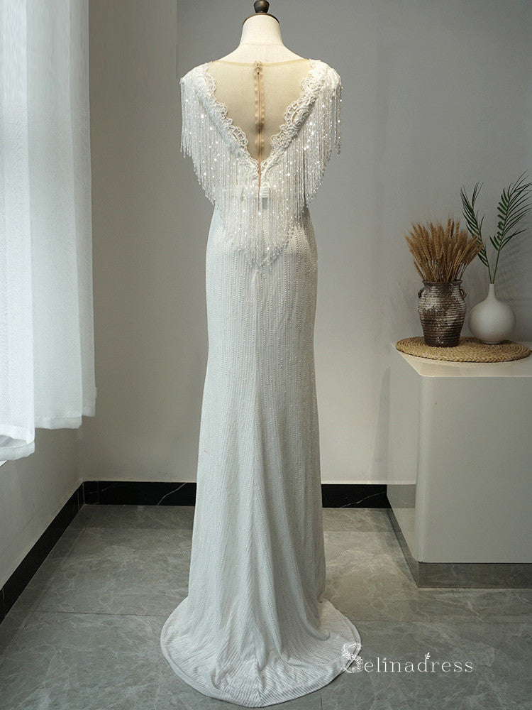 Selinadress Scoop Luxury Tassel White Long Evening Dress Formal Gowns – SELINADRESS
