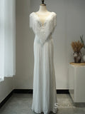 Selinadress Scoop Luxury Tassel White Long Evening Dress Formal Gowns SC089