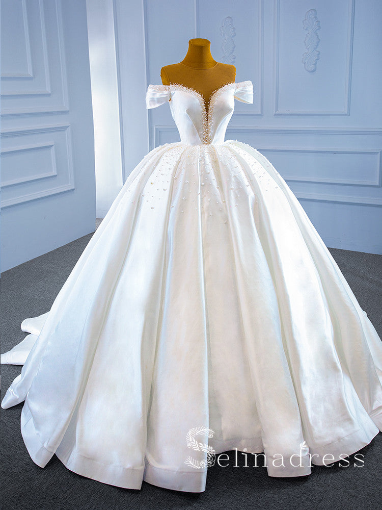 Selinadress Scoop Off-the-shoulder Beaded Wedding Dress Unique White B – SELINADRESS Selinadress Scoop Off-the-shoulder Beaded Wedding Dress Unique White B – SELINADRESS