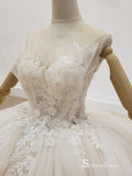 Selinadress Scoop Sleeveless Flouncing Lace Wedding Dress Luxury illusion Wedding Gowns CB021