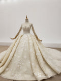 Selinadress Scoop Sparkling Crystal Luxury illusion Wedding Dress Princess Wedding Gowns SDW013