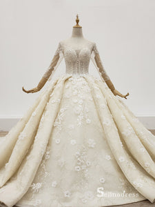 Selinadress Scoop Sparkling Crystal Luxury illusion Wedding Dress Princess Wedding Gowns SDW013