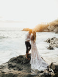 Sheath Rustic Lace Beach Wedding Dress With Long Sleeve Bridal Wedding Dresses SEW069