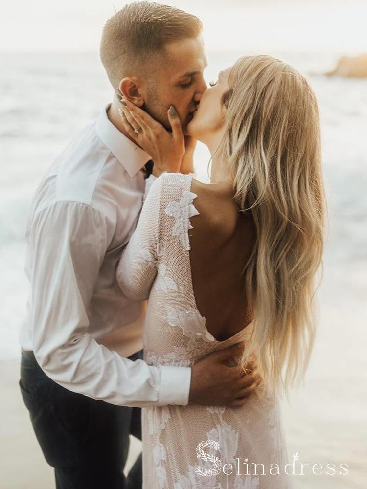 sheath beach wedding dress Batwing Sleeves Wedding Dresses Plunge Neck Rustic Sheath Mermaid Boho Wedding Dresses AWD2015