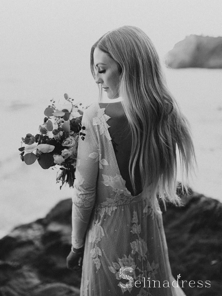 Sheath Rustic Lace Beach Wedding Dress With Long Sleebe Bridal Wedding Dresses SEW069 SELINADRESS Sheath Rustic Lace Beach Wedding Dress With Long Sleebe Bridal Wedding Dresses SEW069 SELINADRESS