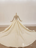 Selinadress Square Neck Sparkle Long Sleeve Luxury Wedding Dress illusion Wedding Gowns CB016