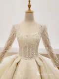 Selinadress Square Neck Sparkle Long Sleeve Luxury Wedding Dress illusion Wedding Gowns CB016