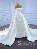 Selinadress Strapless Satin Wedding Dress White Applique Beaded Bridal Gowns SPL67282|Selinadress