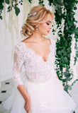 Two Pieces A-line Lace Removable Rustic Wedding Dresses With Long Sleeves SEW064
