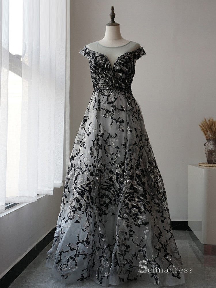 Selinadress Unique Black Embroidery Beaded Long Prom Dress Formal Even – SELINADRESS