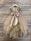 Sequin Top Flower Girl Glam Dress Gold Big Bow Flower Girl Dresses GRS019B|Selinadress