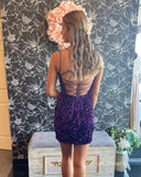 Sheath/Column Grape Homecoming Dresses 2022 Sequins Bodycon Mini Cocktail Dresses #TKL015|Selinadress