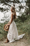 Sheath/Column Long Sleeve Boho Wedding Dresses Open Back Rustic Wedding Dress KPY060|Selinadress