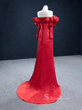 Sheath/Column Off-the-Shoulder Long Sleeve Red Prom Dress Evening Gowns GRB204|Selinadress