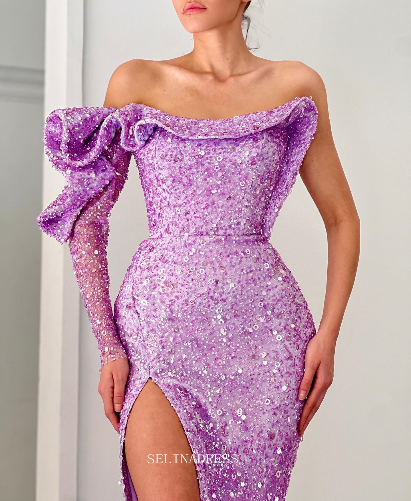Sheath/Column One Shoulder African Prom Dress Lilac Sequins Evening Go SELINADRESS Sheath/Column One Shoulder African Prom Dress Lilac Sequins Evening Go SELINADRESS