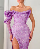 Sheath/Column One Shoulder African Prom Dress Lilac Sequins Evening Gowns #POL109|Selinadress