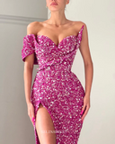 Sheath/Column One Shoulder African Prom Dress Sequins Evening Gowns #POL108|Selinadress
