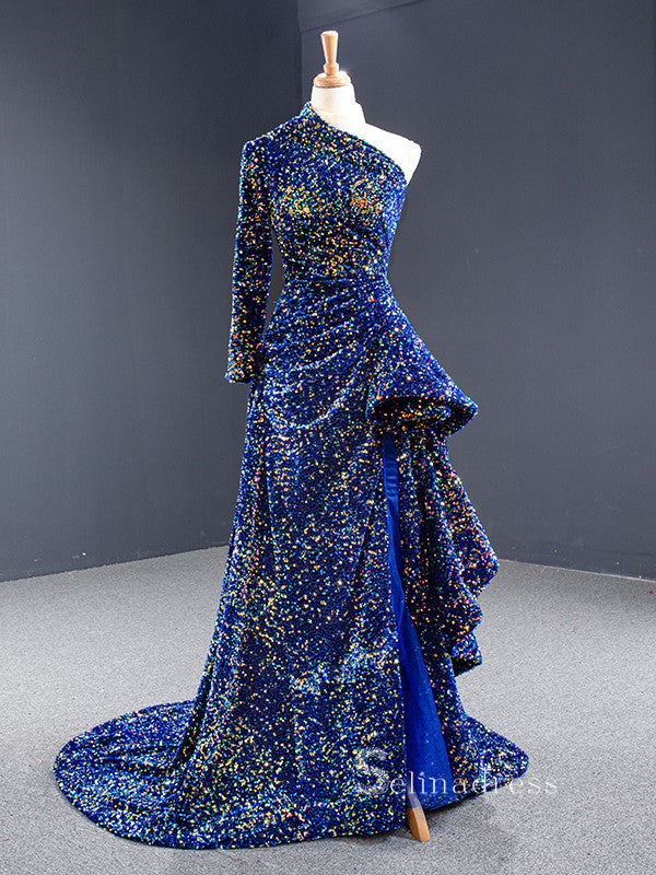 Sheath/Column One Shoulder Long Sleeve Sequins Prom Dress Long Evening SELINADRESS Sheath/Column One Shoulder Long Sleeve Sequins Prom Dress Long Evening SELINADRESS