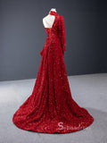 Sheath/Column One Shoulder Long Sleeve Sequins Prom Dress Long Evening Gowns GRB056|Selinadress