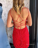 Sheath/Column Red Homecoming Dresses 2022 V neck Applique Mini Cocktail Dresses #TKL010