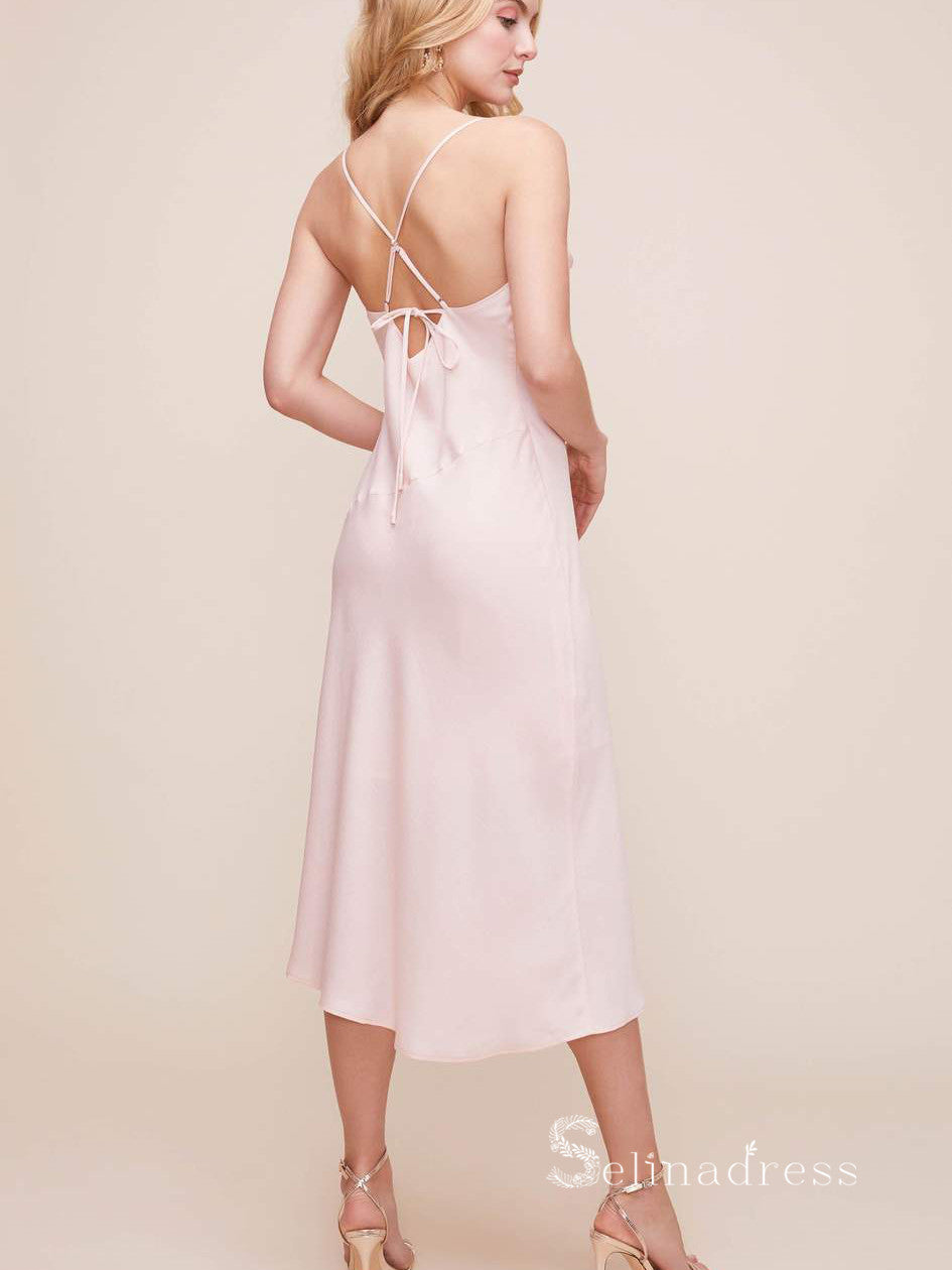 Sheath/Column Spaghetti Straps Cheap Bridesmaid Dress Tea Length Bride SELINADRESS Sheath/Column Spaghetti Straps Cheap Bridesmaid Dress Tea Length Bride SELINADRESS