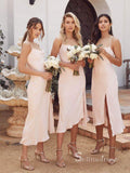 Sheath/Column Spaghetti Straps Cheap Bridesmaid Dress Tea Length Bridesmaid Dresses BRD004|Selinadress