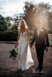 Sheath/Column Spaghetti Straps Lace Wedding Dresses Cheap Wedding Gowns SDL017