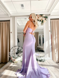 Sheath/Column Spaghetti Straps Long Formal Dress Cheap Lilac Prom Dresses KPY024|Selinadress