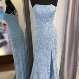 Sheath/Column Strapless Modest Cheap Long Prom Dresses Applique Evening Dress SEL518|Selinadress
