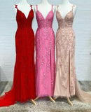 Sheath/Column Straps Lace Applique Long Prom Dresses Formal Gowns SDL0896