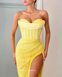 Sheath/Column Sweetheart African Long Prom Dress Yellow Sequins Pageant Dress Evening Dress #POL125|Selinadress