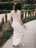Sheath/Column V neck Boho Lace Wedding Dresses Rustic Wedding Gowns MHL145|Selinadress