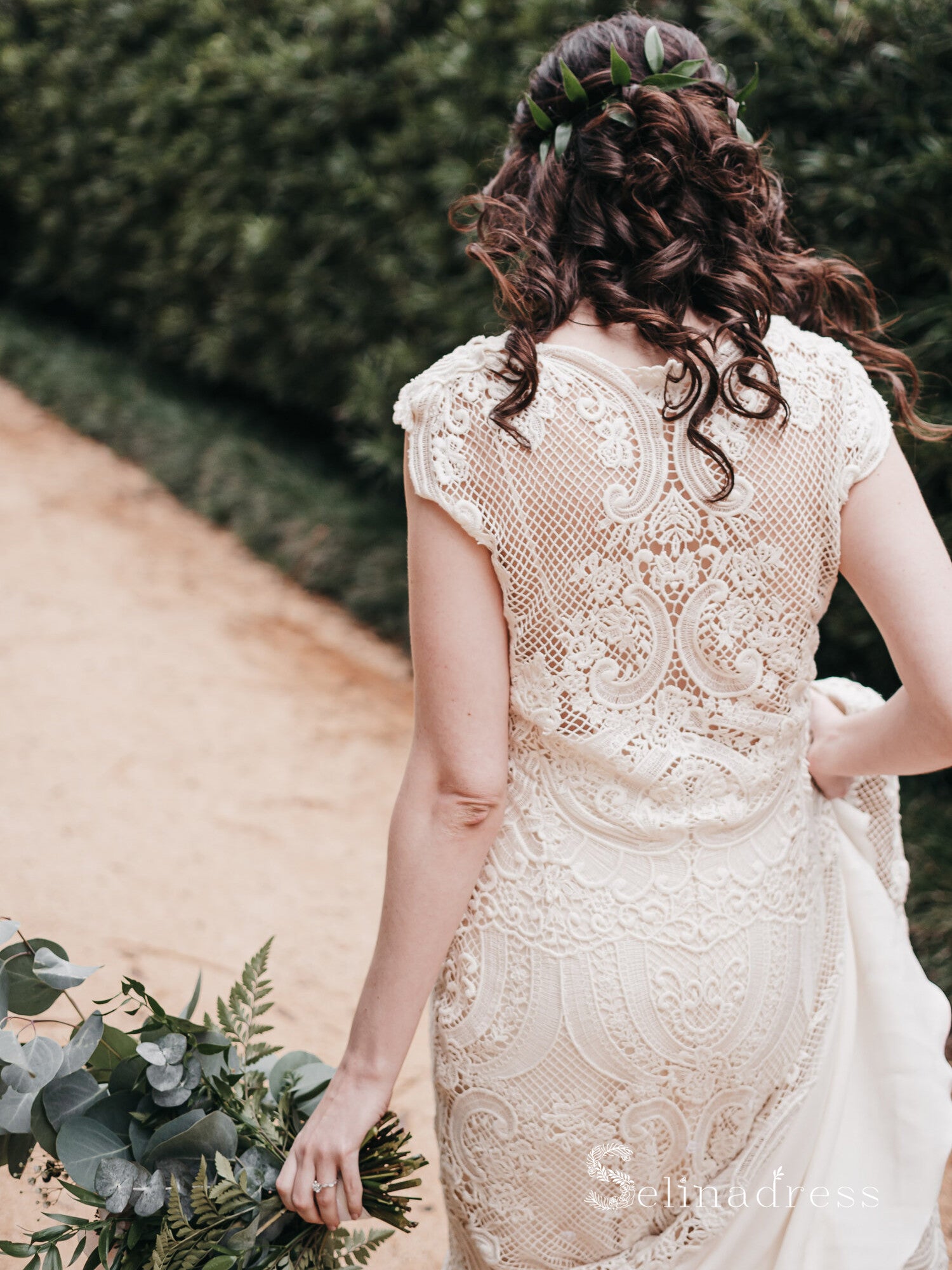 bohemian rustic wedding dress Rustic Forest Wedding Dress Flowy A Line Chiffon Gown Long Sleeve Boho Bridal Dress Beach Elopement Dress V Neck Lace Backless