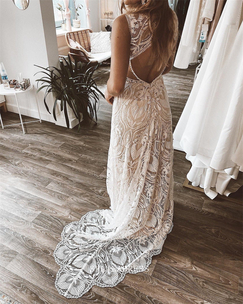 Sheath Lace Wedding Dresse Sleeveless Boho Custom Wedding Dress GRDK00 SELINADRESS Sheath Lace Wedding Dresse Sleeveless Boho Custom Wedding Dress GRDK00 SELINADRESS