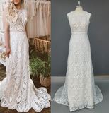 Sheath Lace Wedding Dresse Sleeveless Boho Custom Wedding Dress GRDK007|Selinadress