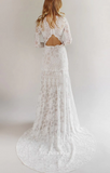 Sheath Long Sleeve Wedding Dresses Ivory Lace Wedding Dresses GRDK004|Selinadress