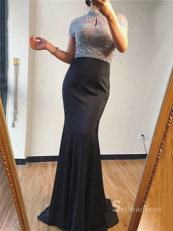 Silver Black Mermaid High Neck Glitter Prom Dress Elegant Evening Form SELINADRESS Silver Black Mermaid High Neck Glitter Prom Dress Elegant Evening Form SELINADRESS