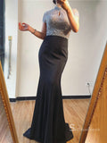 Silver Black Mermaid High Neck Glitter Prom Dress Elegant Evening Formal Gown SC033