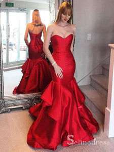 Simple Cheap Mermaid Sweetheart Long Prom Dresses Red Formal Gowns SED013