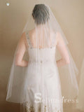 Simple Ivory Tulle Drop Veil Crystal Comb Wedding Veils ALC003